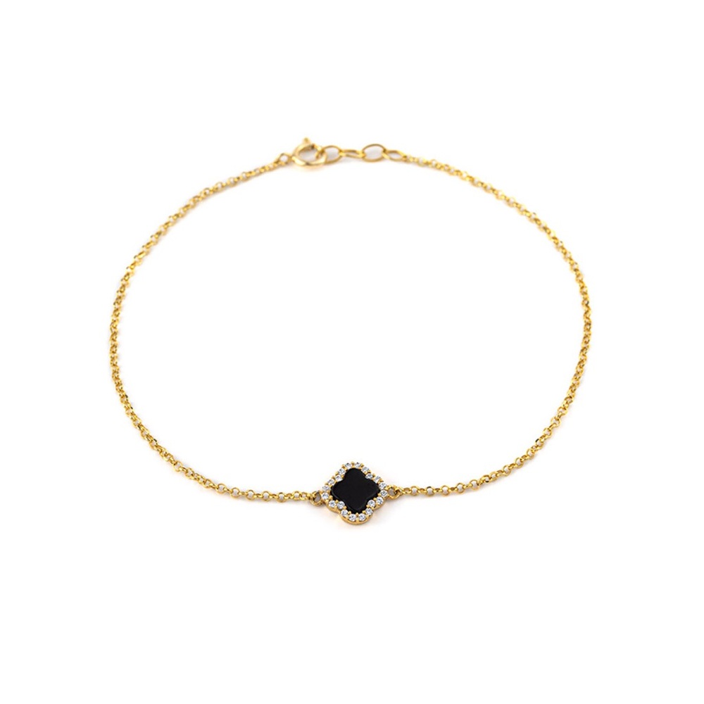 Gold Tone Black Onyx Clover Bracelet